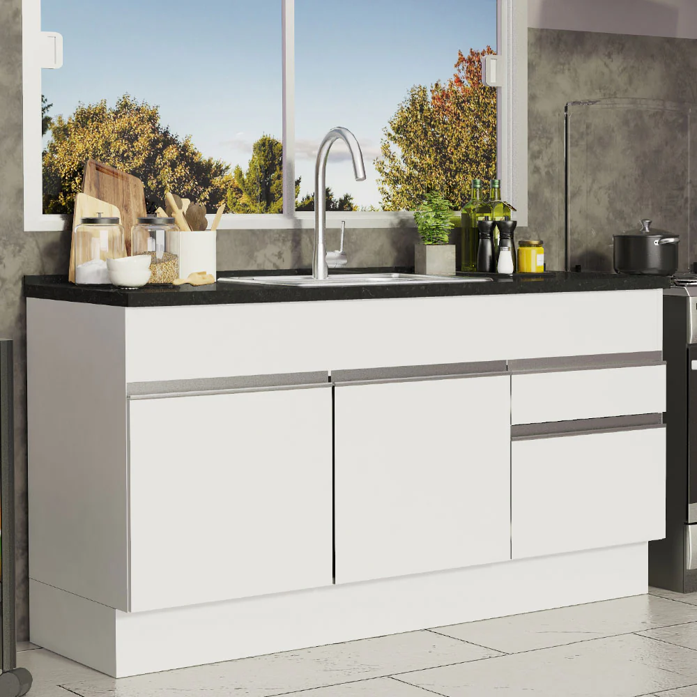 Balcão de Pia Madesa Glamy 150 cm 2 Portas e 2 Gavetas (Sem Tampo e Pia) Branco - Image 2