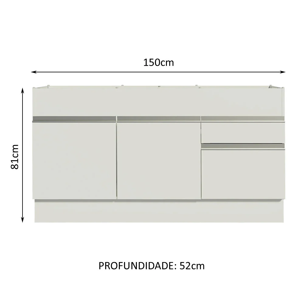 Balcão de Pia Madesa Glamy 150 cm 2 Portas e 2 Gavetas (Sem Tampo e Pia) Branco - Image 3