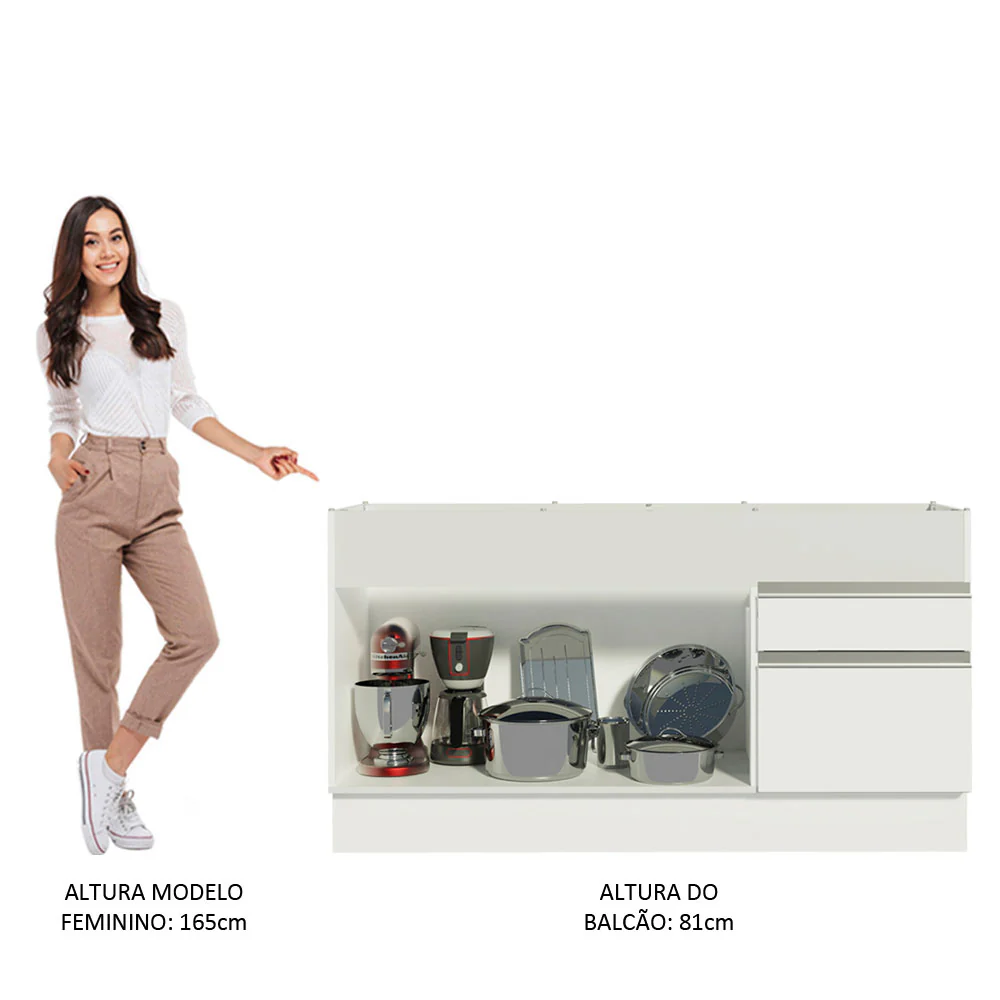 Balcão de Pia Madesa Glamy 150 cm 2 Portas e 2 Gavetas (Sem Tampo e Pia) Branco - Image 5