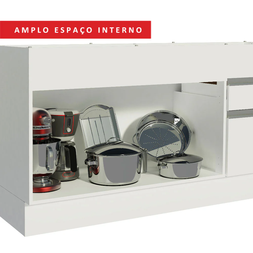 Balcão de Pia Madesa Glamy 150 cm 2 Portas e 2 Gavetas (Sem Tampo e Pia) Branco - Image 9