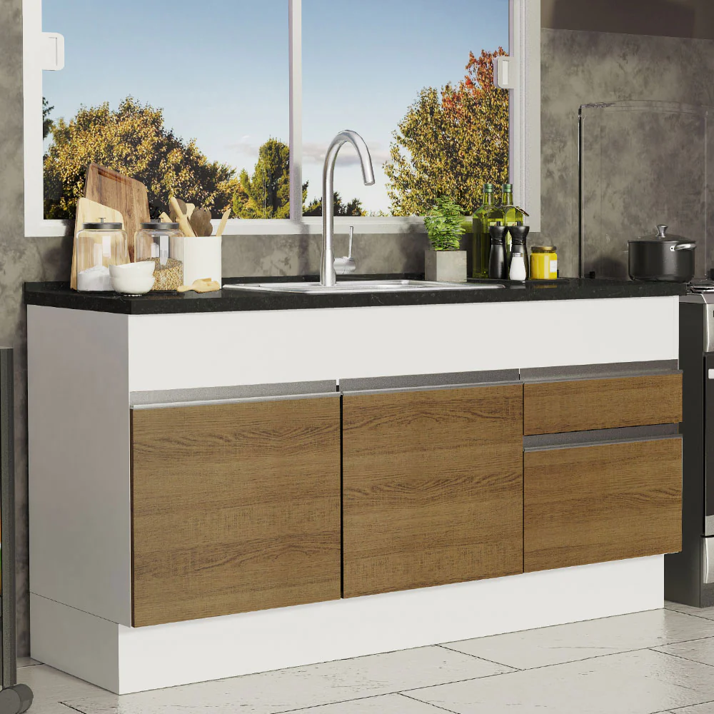 Balcão de Pia Madesa Glamy 150 cm 2 Portas e 2 Gavetas (Sem Tampo e Pia) Branco/Rustic - Image 2