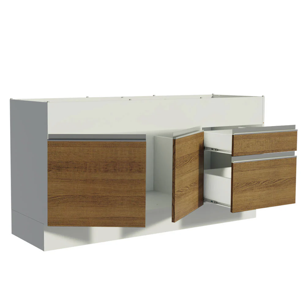 Balcão de Pia Madesa Glamy 150 cm 2 Portas e 2 Gavetas (Sem Tampo e Pia) Branco/Rustic - Image 4