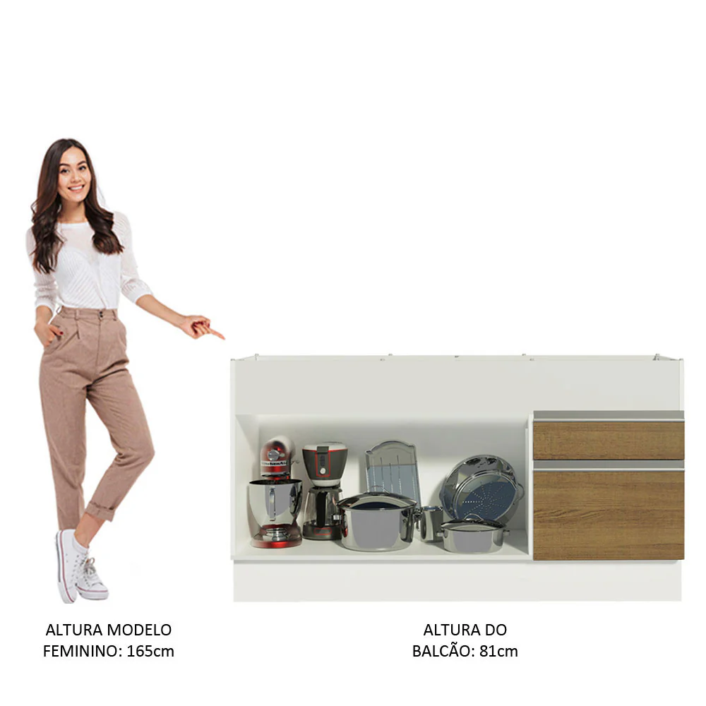 Balcão de Pia Madesa Glamy 150 cm 2 Portas e 2 Gavetas (Sem Tampo e Pia) Branco/Rustic - Image 5
