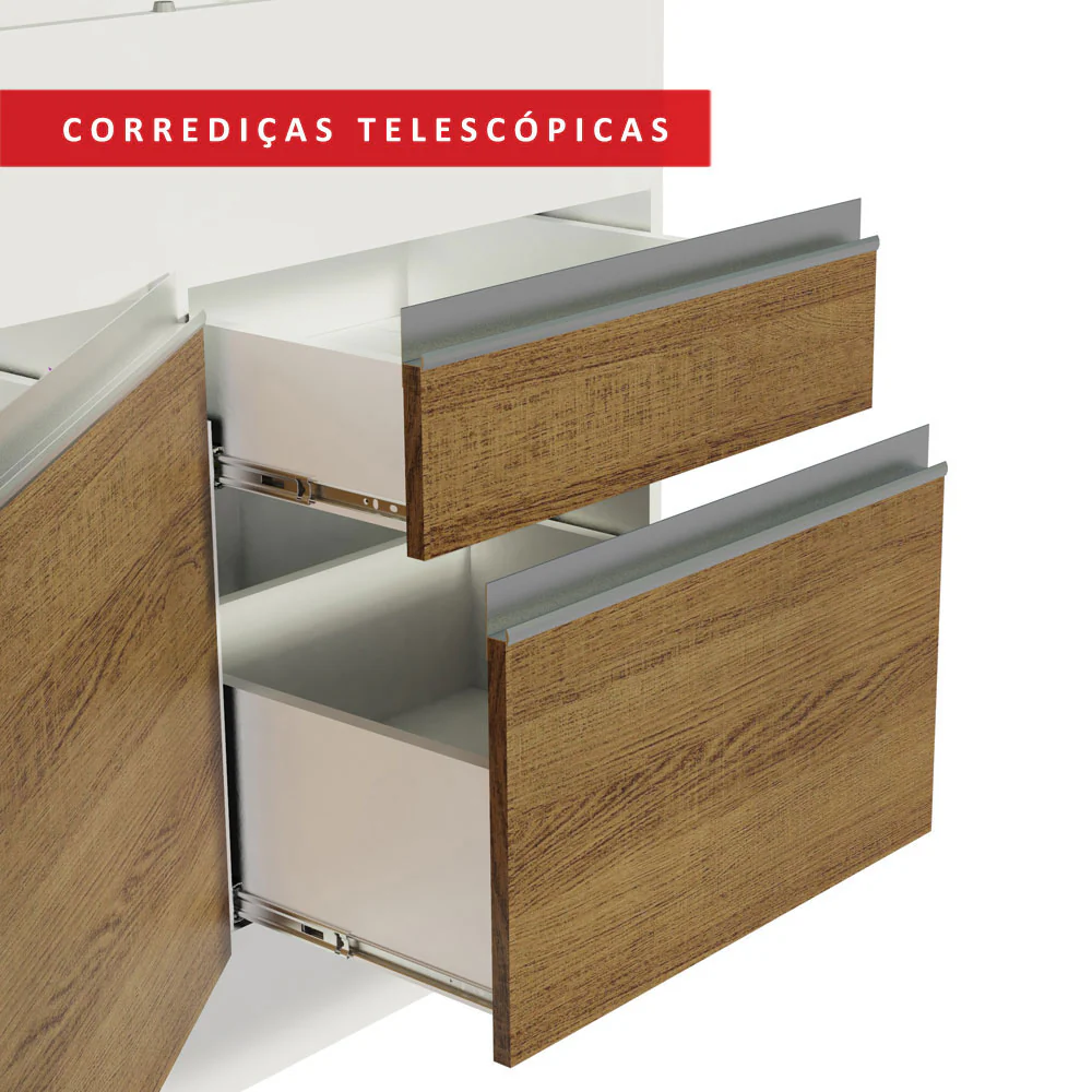 Balcão de Pia Madesa Glamy 150 cm 2 Portas e 2 Gavetas (Sem Tampo e Pia) Branco/Rustic - Image 6