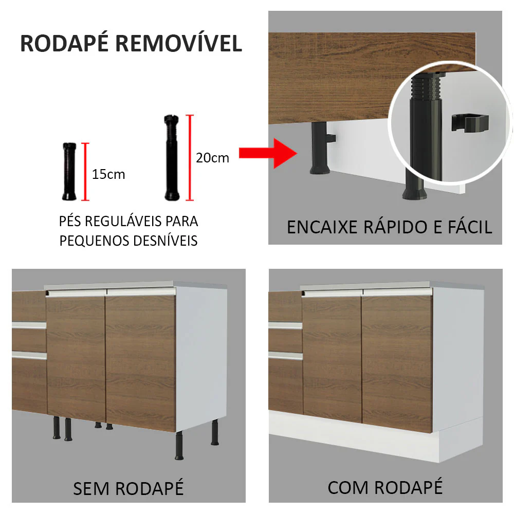 Balcão de Pia Madesa Glamy 150 cm 2 Portas e 2 Gavetas (Sem Tampo e Pia) Branco/Rustic - Image 8