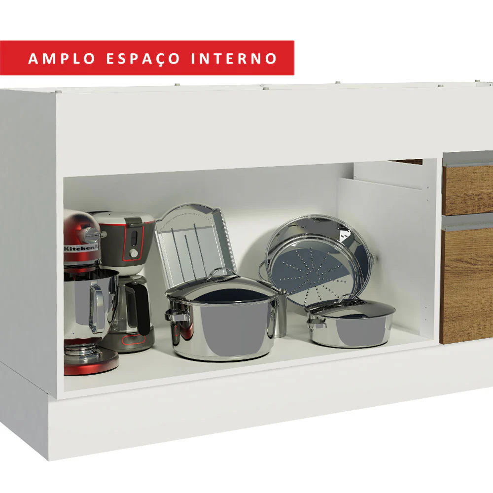 Balcão de Pia Madesa Glamy 150 cm 2 Portas e 2 Gavetas (Sem Tampo e Pia) Branco/Rustic - Image 9