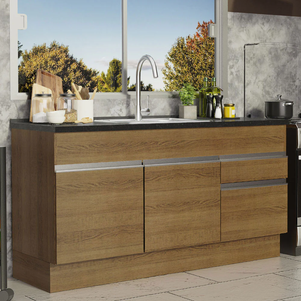 Balcão de Pia Madesa Glamy 150 cm 2 Portas e 2 Gavetas (Sem Tampo e Pia) Rustic - Image 2