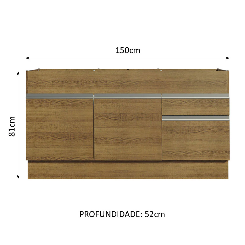Balcão de Pia Madesa Glamy 150 cm 2 Portas e 2 Gavetas (Sem Tampo e Pia) Rustic - Image 3