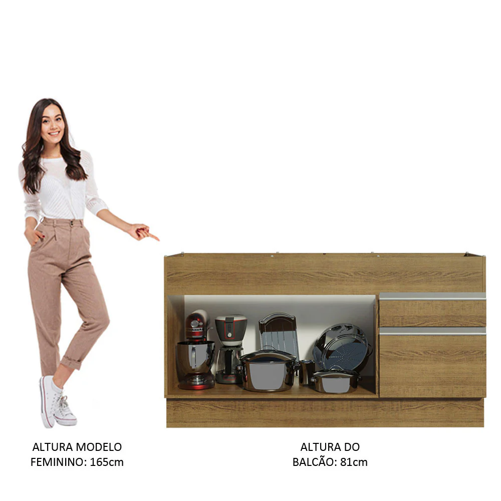 Balcão de Pia Madesa Glamy 150 cm 2 Portas e 2 Gavetas (Sem Tampo e Pia) Rustic - Image 5