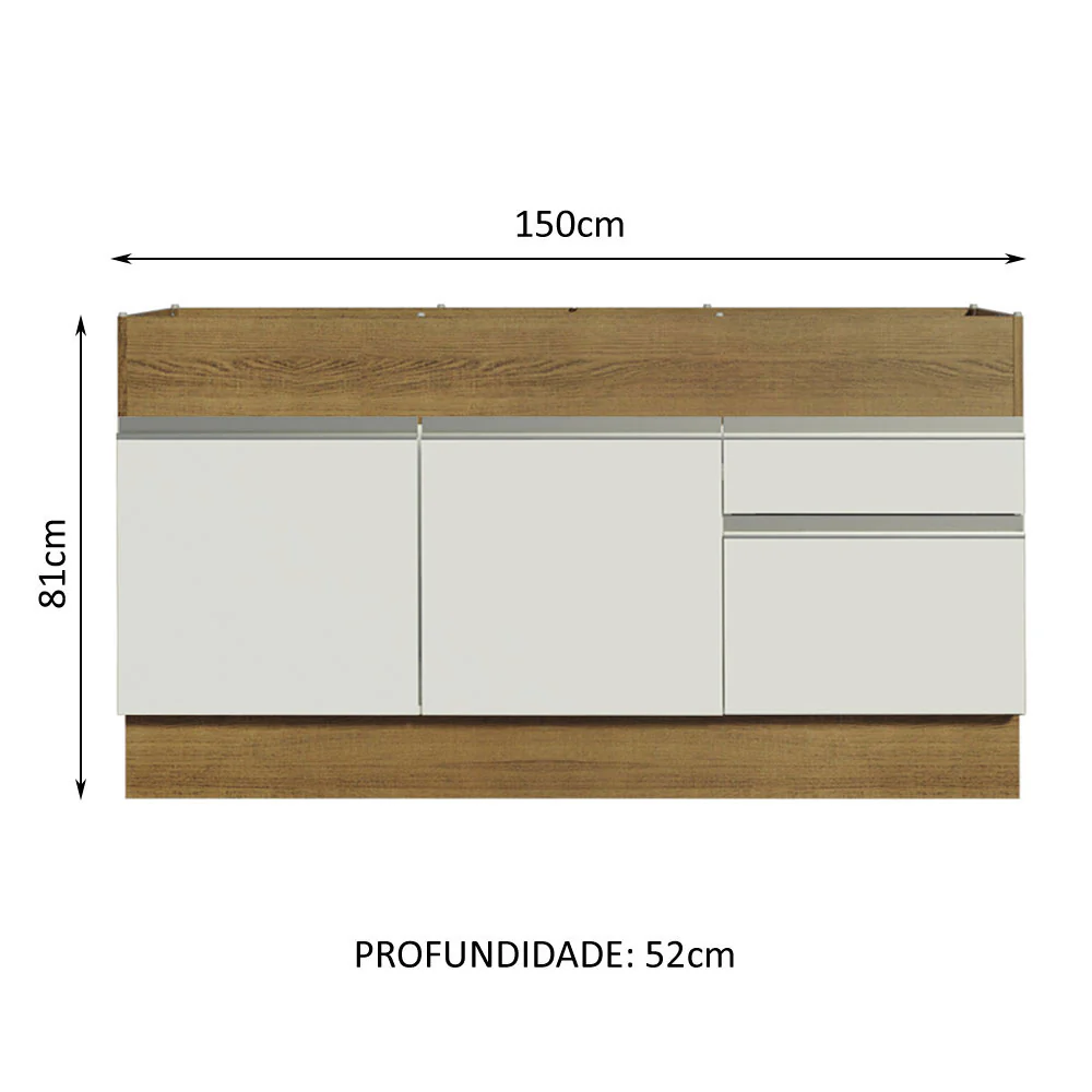 Balcão de Pia Madesa Glamy 150 cm 2 Portas e 2 Gavetas (Sem Tampo e Pia) Rustic/Branco - Image 3