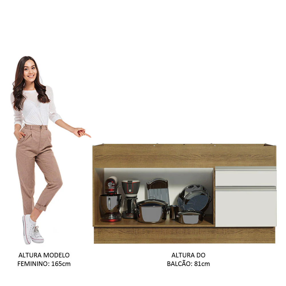 Balcão de Pia Madesa Glamy 150 cm 2 Portas e 2 Gavetas (Sem Tampo e Pia) Rustic/Branco - Image 5