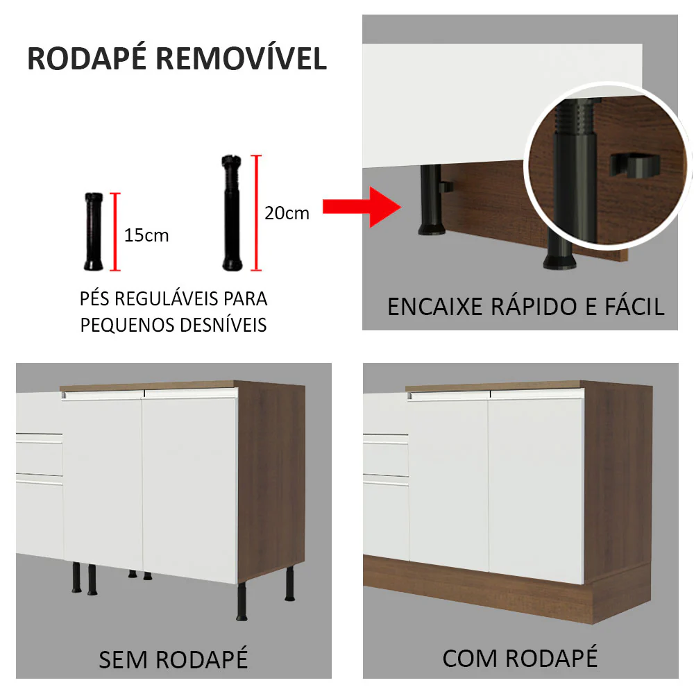 Balcão de Pia Madesa Glamy 150 cm 2 Portas e 2 Gavetas (Sem Tampo e Pia) Rustic/Branco - Image 8