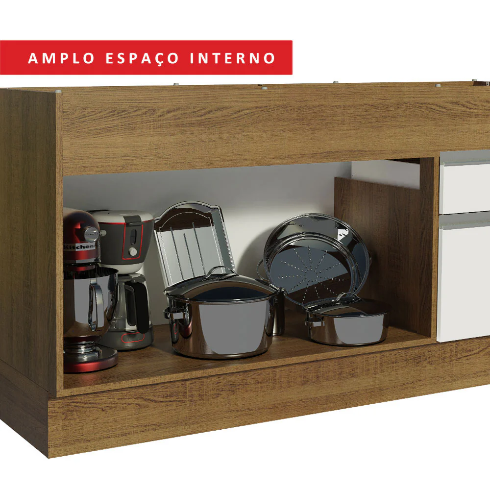 Balcão de Pia Madesa Glamy 150 cm 2 Portas e 2 Gavetas (Sem Tampo e Pia) Rustic/Branco - Image 9