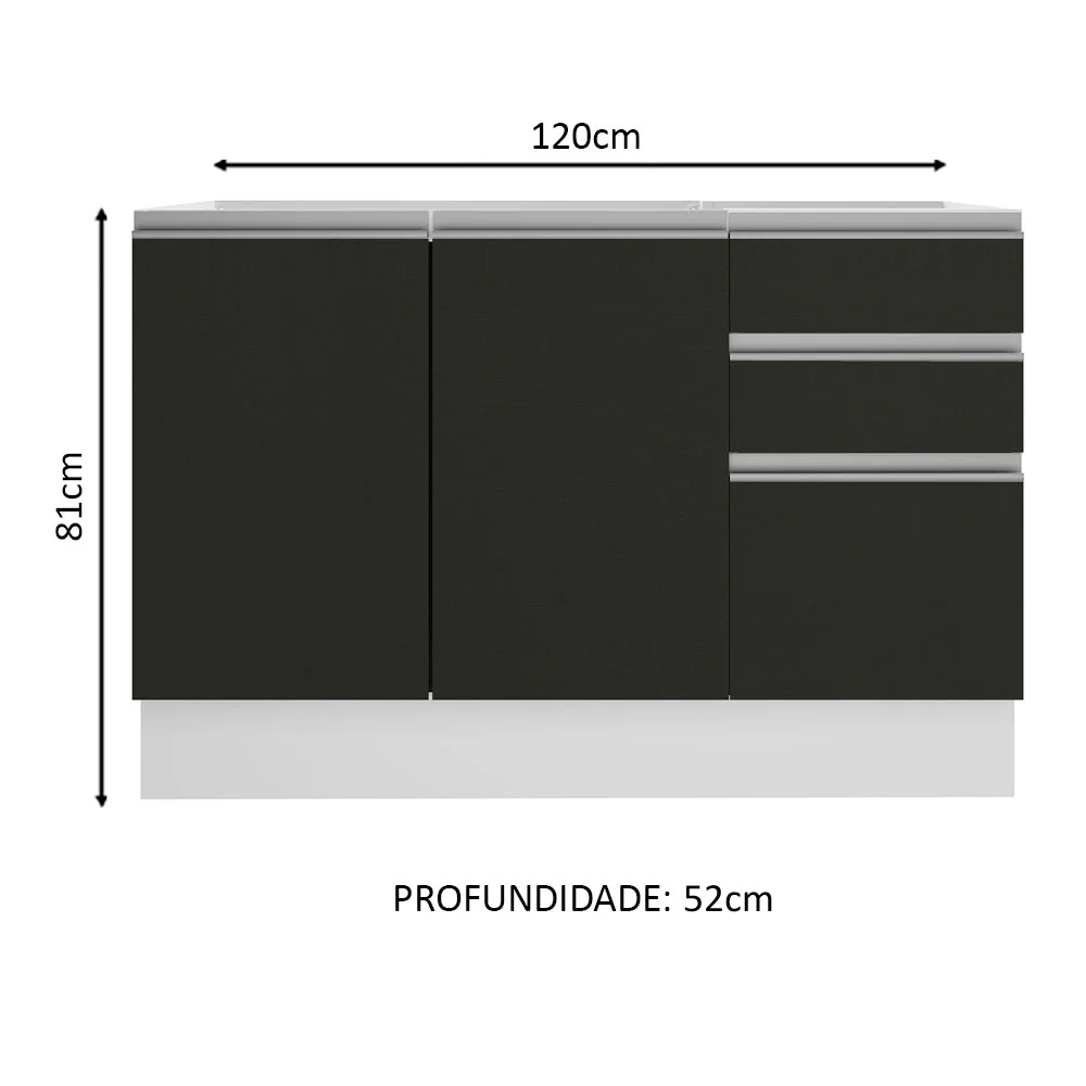 Balcão Gabinete de Pia Madesa Glamy 120 cm 2 Portas e 3 Gavetas (Sem Tampo e Pia) Branco/Preto - Image 2