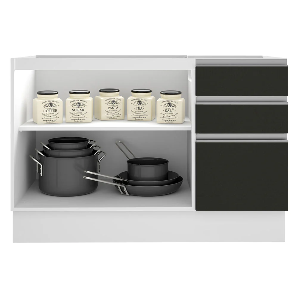 Balcão Gabinete de Pia Madesa Glamy 120 cm 2 Portas e 3 Gavetas (Sem Tampo e Pia) Branco/Preto - Image 3