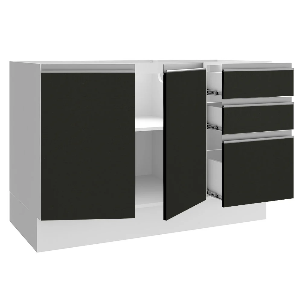 Balcão Gabinete de Pia Madesa Glamy 120 cm 2 Portas e 3 Gavetas (Sem Tampo e Pia) Branco/Preto - Image 4
