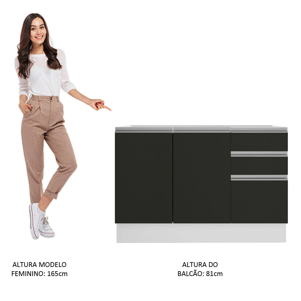 Balcão Gabinete de Pia Madesa Glamy 120 cm 2 Portas e 3 Gavetas (Sem Tampo e Pia) Branco/Preto - Image 5