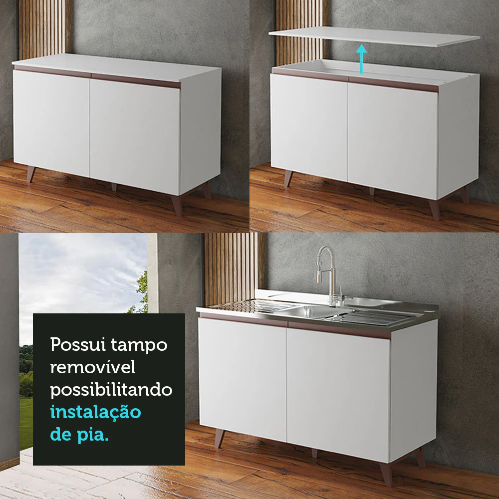 Balcão Gabinete de Pia Madesa Reims 2 Portas Branco - Image 9