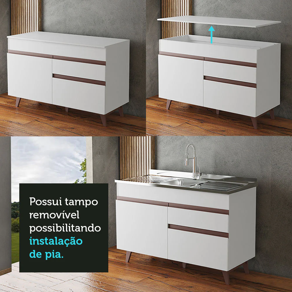 Balcão Gabinete de Pia Madesa Reims 2 Portas e 1 Gaveta Branco - Image 9