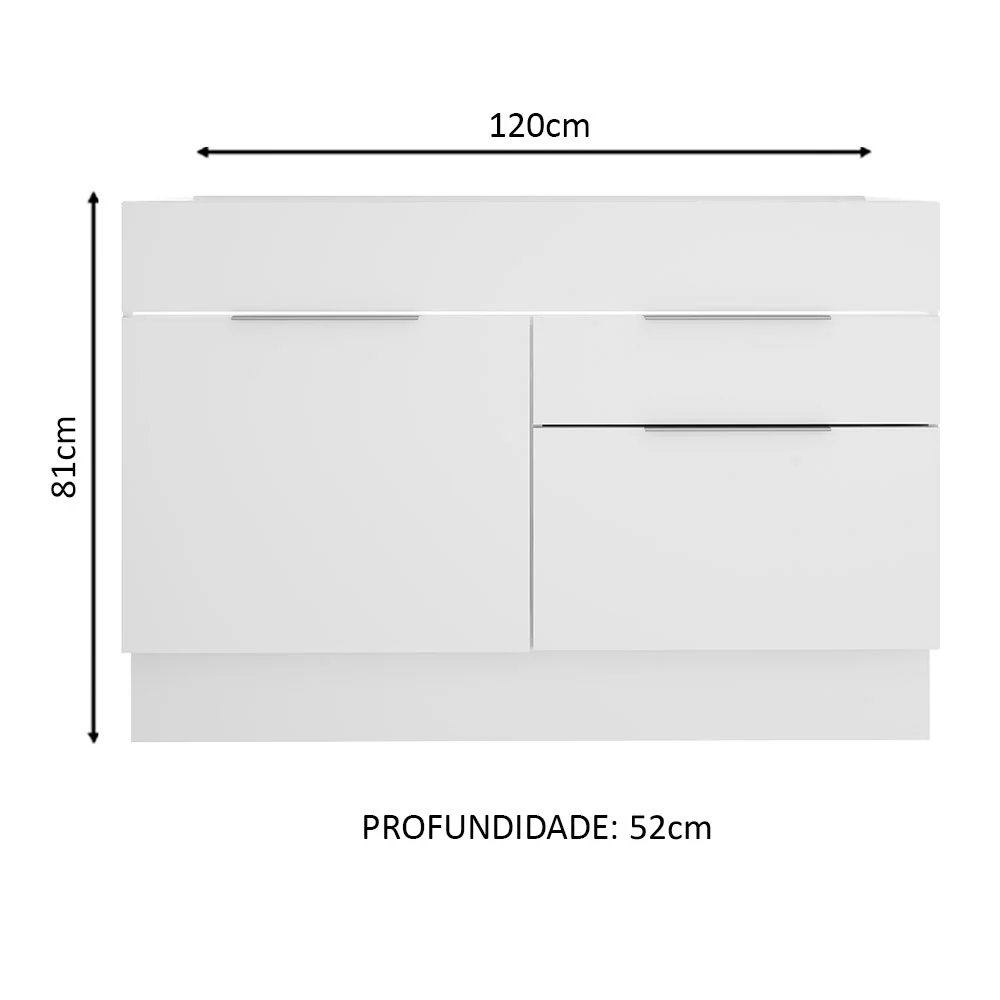 Balcão Gabinete de Pia Madesa Stella 1 Porta e 2 Gavetas (Sem Tampo e Pia) Branco - Image 2