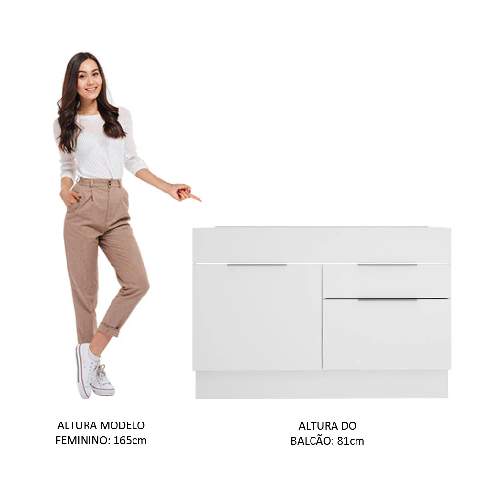 Balcão Gabinete de Pia Madesa Stella 1 Porta e 2 Gavetas (Sem Tampo e Pia) Branco - Image 5