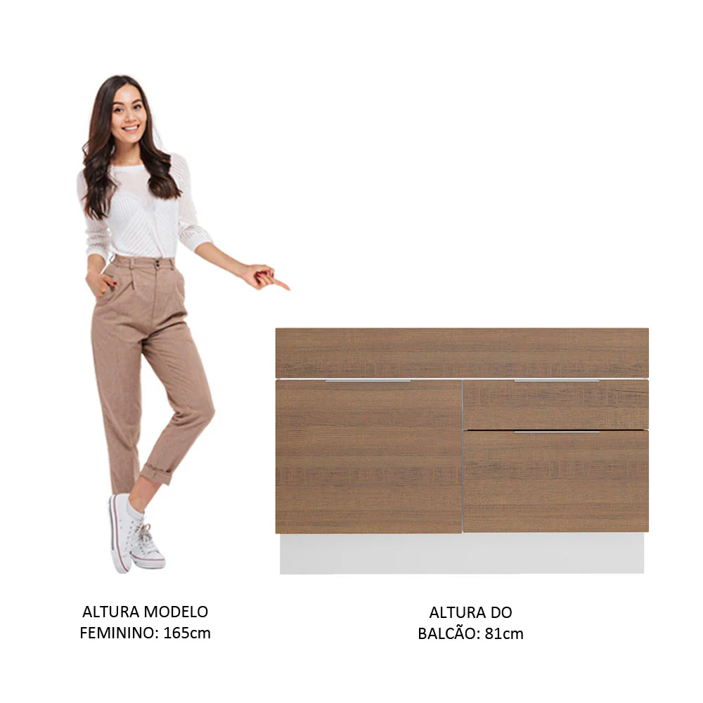 Balcão Gabinete de Pia Madesa Stella 1 Porta e 2 Gavetas (Sem Tampo e Pia) Branco/Rustic - Image 5