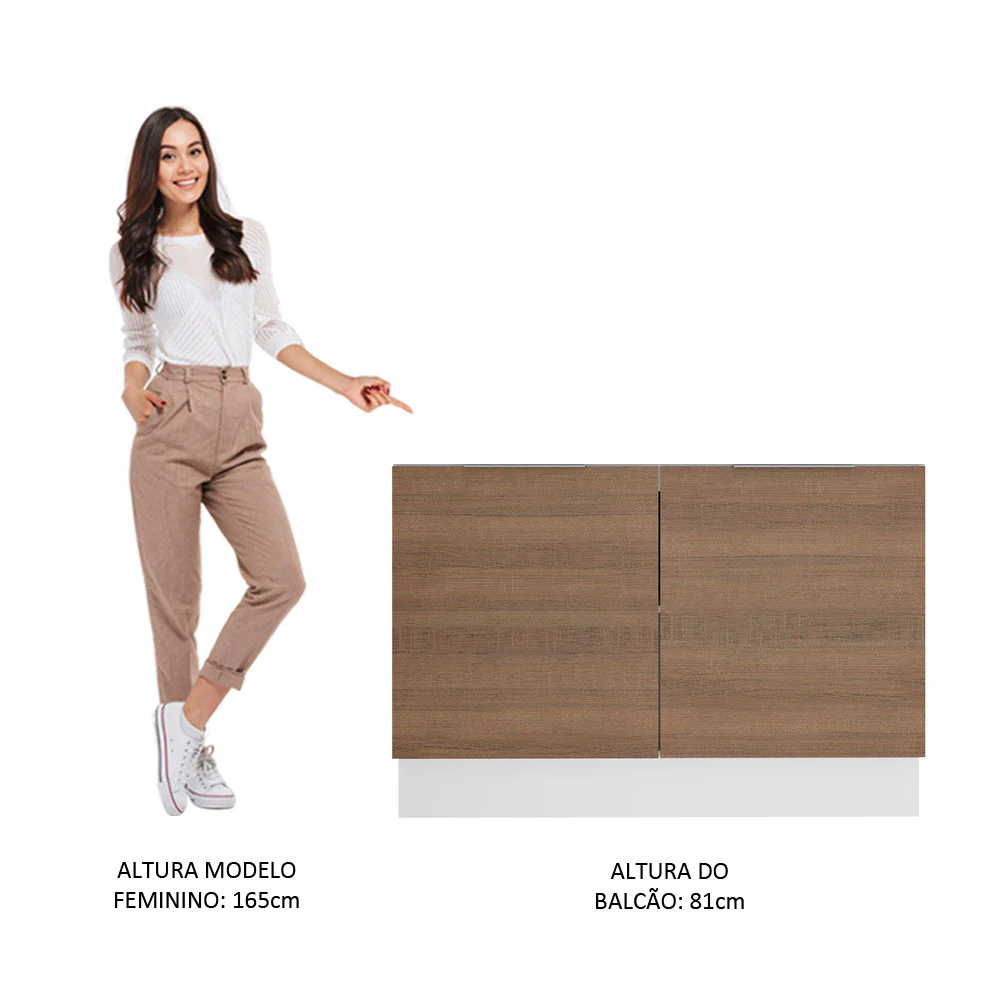 Balcão Gabinete de Pia Madesa Stella 2 Portas (Sem Tampo e Pia) Branco/Rustic - Image 5