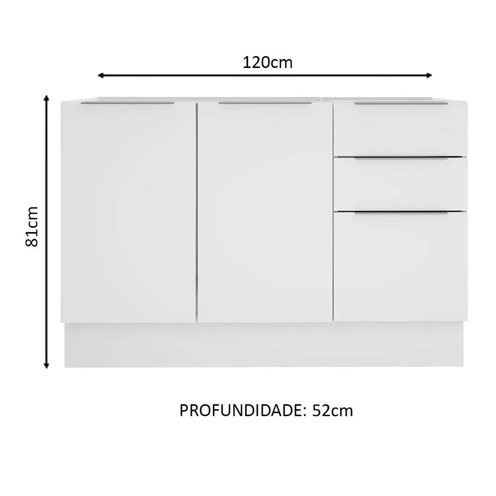 Balcão Gabinete de Pia Madesa Stella 2 Portas e 3 Gavetas (Sem Tampo e Pia) Branco - Image 2