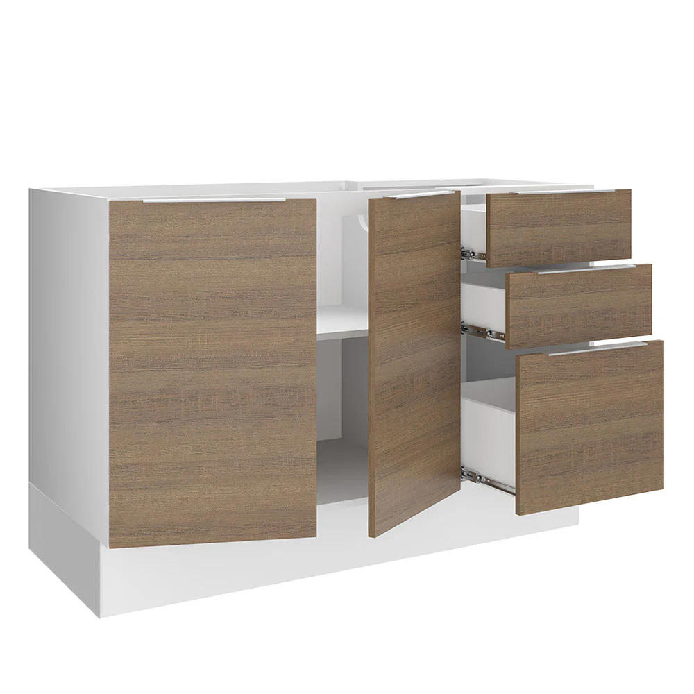 Balcão Gabinete de Pia Madesa Stella 2 Portas e 3 Gavetas (Sem Tampo e Pia) Branco/Rustic - Image 4
