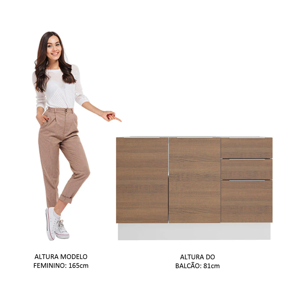 Balcão Gabinete de Pia Madesa Stella 2 Portas e 3 Gavetas (Sem Tampo e Pia) Branco/Rustic - Image 5