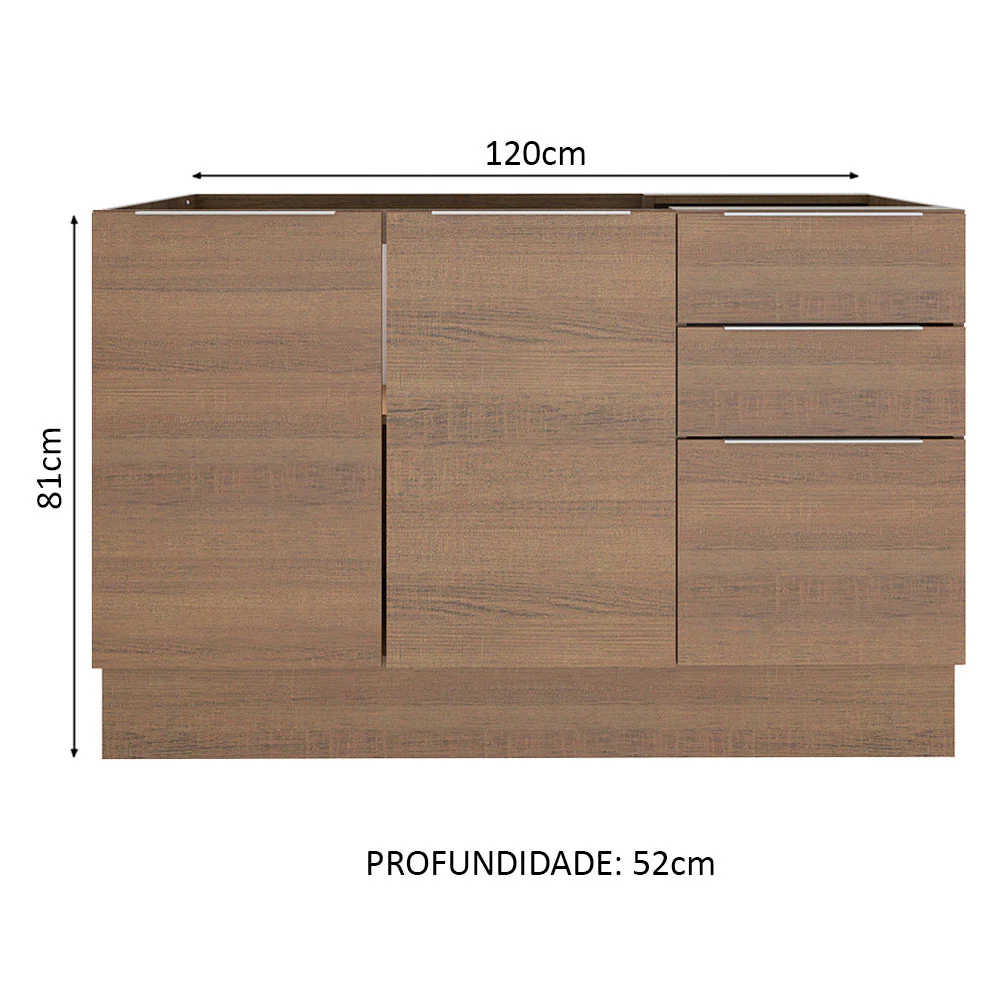 Balcão Gabinete de Pia Madesa Stella 2 Portas e 3 Gavetas (Sem Tampo e Pia) Rustic - Image 2