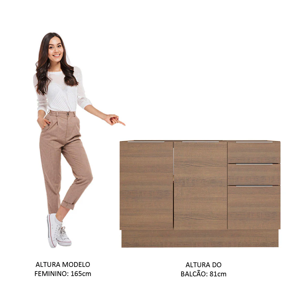 Balcão Gabinete de Pia Madesa Stella 2 Portas e 3 Gavetas (Sem Tampo e Pia) Rustic - Image 5