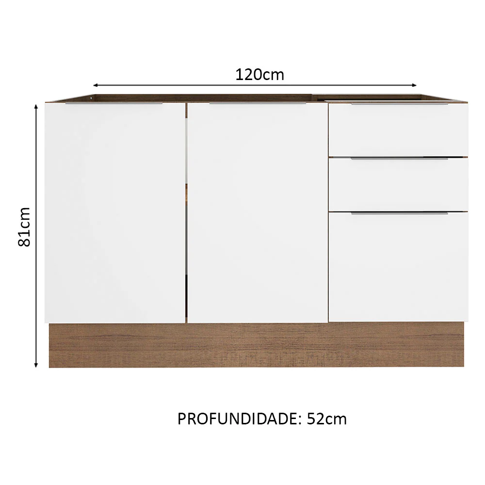 Balcão Gabinete de Pia Madesa Stella 2 Portas e 3 Gavetas (Sem Tampo e Pia) Rustic/Branco - Image 2