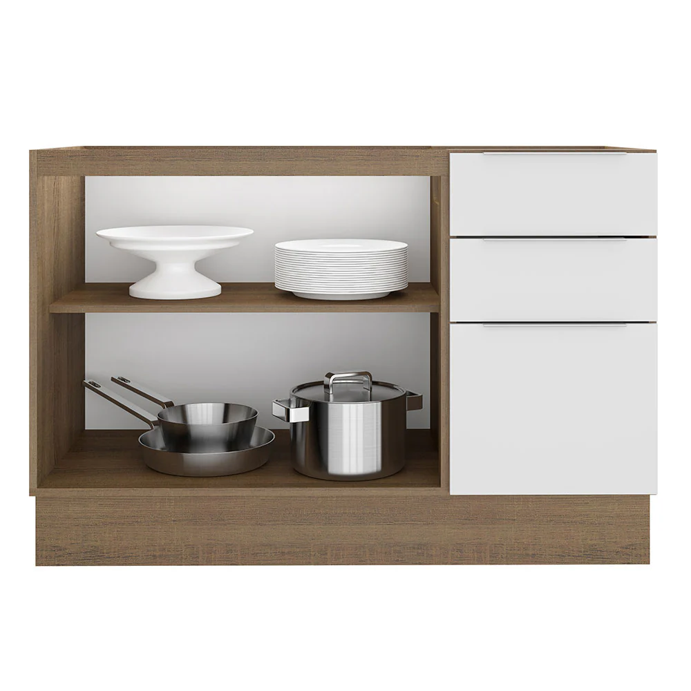 Balcão Gabinete de Pia Madesa Stella 2 Portas e 3 Gavetas (Sem Tampo e Pia) Rustic/Branco - Image 3