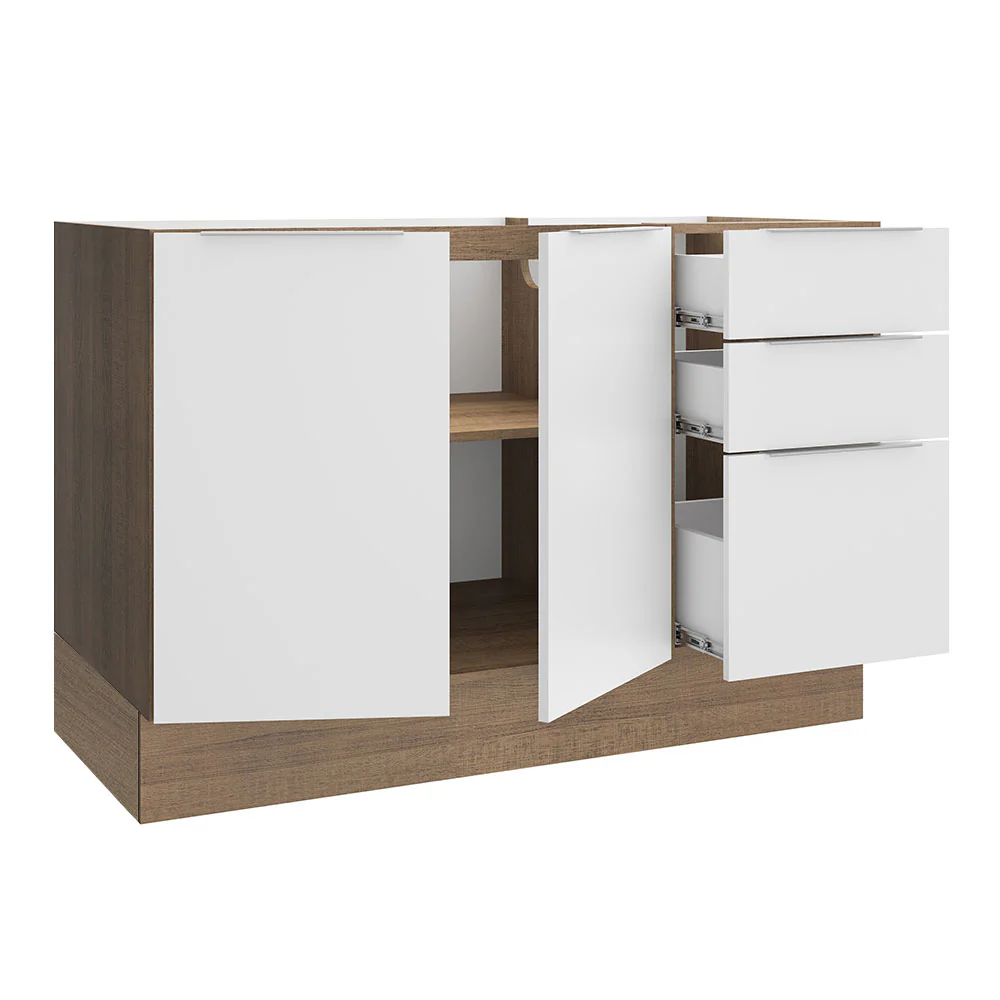 Balcão Gabinete de Pia Madesa Stella 2 Portas e 3 Gavetas (Sem Tampo e Pia) Rustic/Branco - Image 4