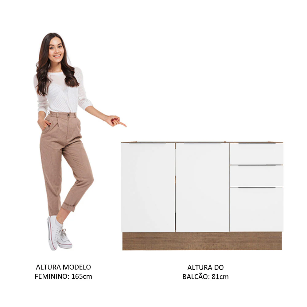Balcão Gabinete de Pia Madesa Stella 2 Portas e 3 Gavetas (Sem Tampo e Pia) Rustic/Branco - Image 5