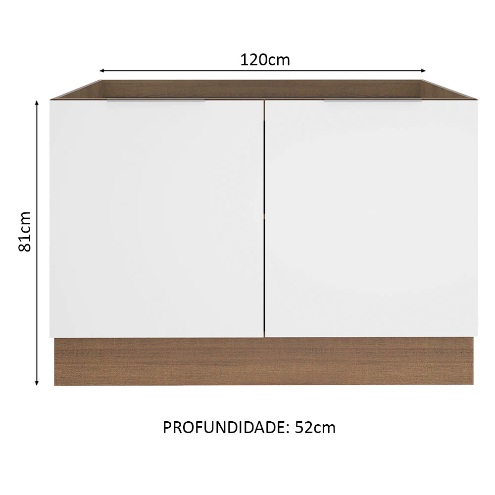 Balcão Gabinete de Pia Madesa Stella 2 Portas (Sem Tampo e Pia) Rustic/Branco - Image 2