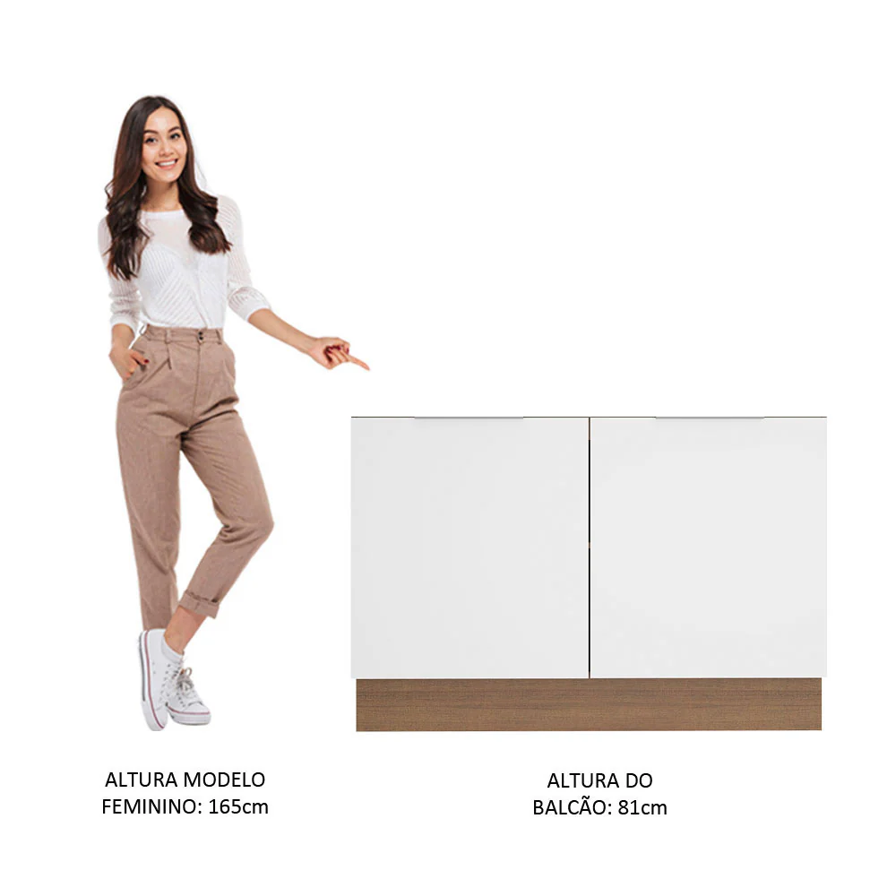 Balcão Gabinete de Pia Madesa Stella 2 Portas (Sem Tampo e Pia) Rustic/Branco - Image 5