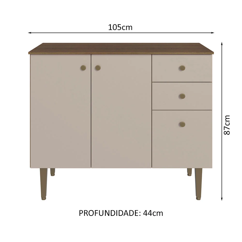 Balcão Gabinete 3 Portas 2 Gavetas Rustic/Crema Gourmet Madesa - Image 2
