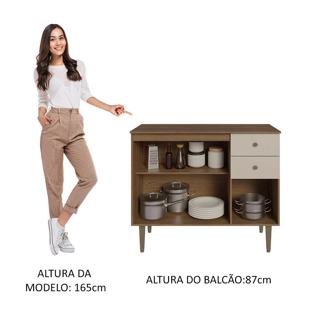 Balcão Gabinete 3 Portas 2 Gavetas Rustic/Crema Gourmet Madesa - Image 4