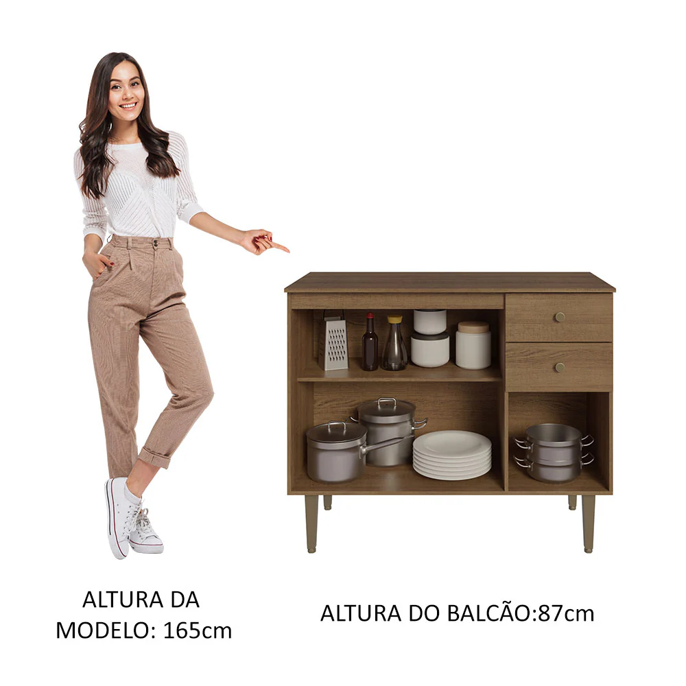 Balcão Gabinete 3 Portas 2 Gavetas Rustic Gourmet Madesa - Image 4