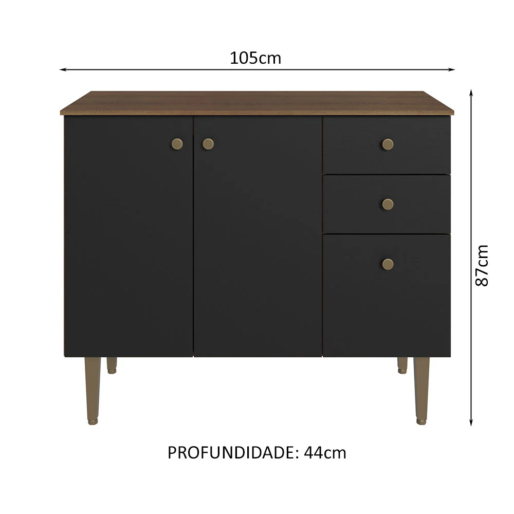 Balcão Gabinete 3 Portas 2 Gavetas Rustic/Preto Gourmet Madesa - Image 2