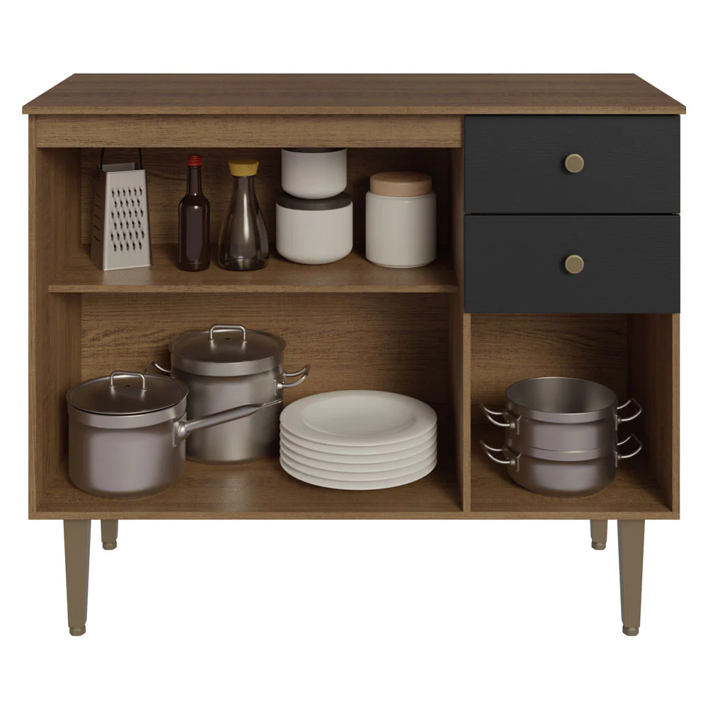 Balcão Gabinete 3 Portas 2 Gavetas Rustic/Preto Gourmet Madesa - Image 5