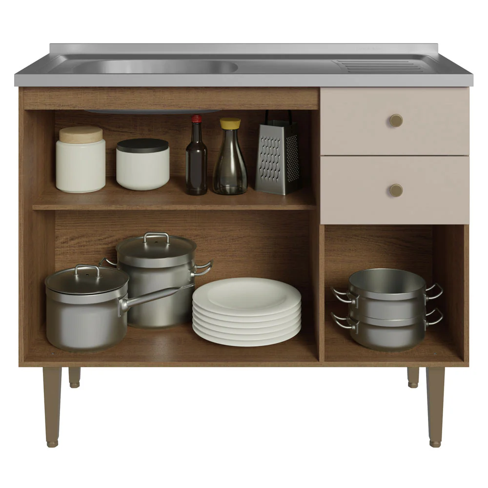 Balcão Gabinete com Pia 3 Portas e 2 Gavetas 105cm Rustic/Crema Gourmet Madesa - Image 5