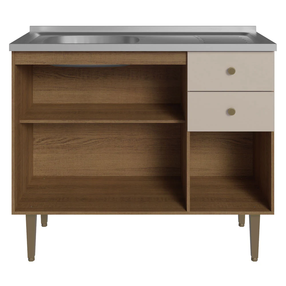 Balcão Gabinete com Pia 3 Portas e 2 Gavetas 105cm Rustic/Crema Gourmet Madesa - Image 6