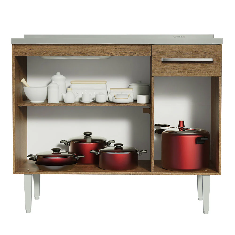 Balcão Gabinete com Pia 3 Portas e 1 Gaveta 105cm Rustic Emilly Madesa - Image 4