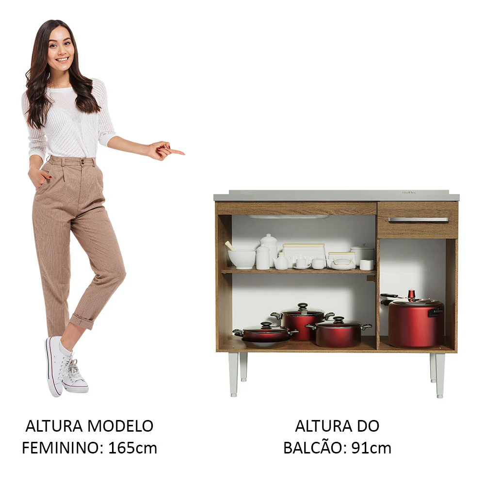 Balcão Gabinete com Pia 3 Portas e 1 Gaveta 105cm Rustic Emilly Madesa - Image 5