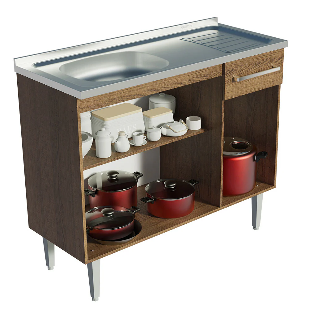 Balcão Gabinete com Pia 3 Portas e 1 Gaveta 105cm Rustic Emilly Madesa - Image 6