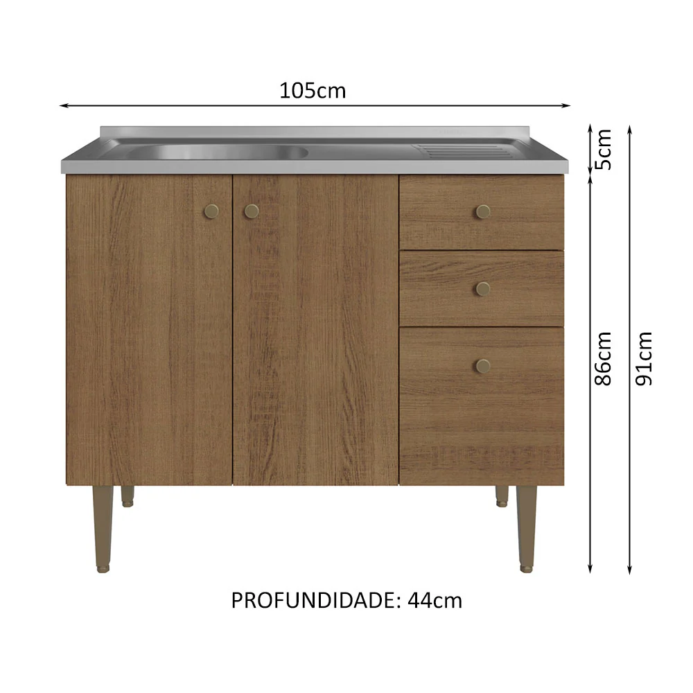 Balcão Gabinete com Pia 3 Portas e 2 Gavetas 105cm Rustic Gourmet Madesa - Image 2