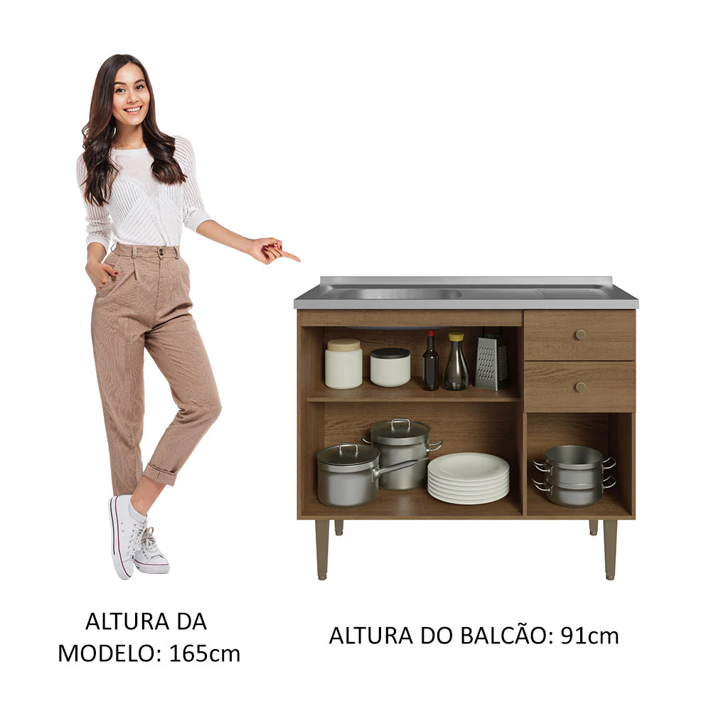 Balcão Gabinete com Pia 3 Portas e 2 Gavetas 105cm Rustic Gourmet Madesa - Image 4